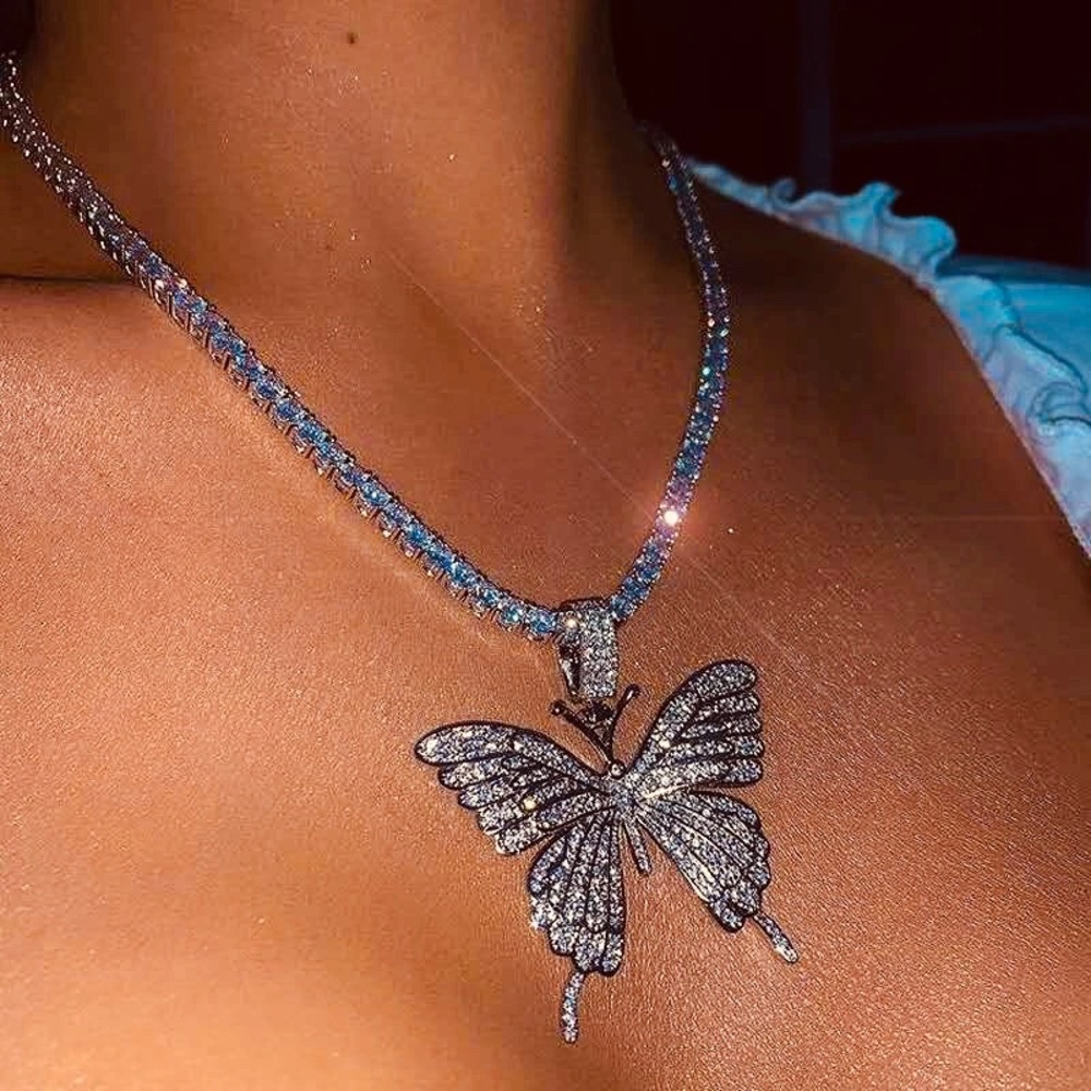 Rhinestone butterfly necklace
